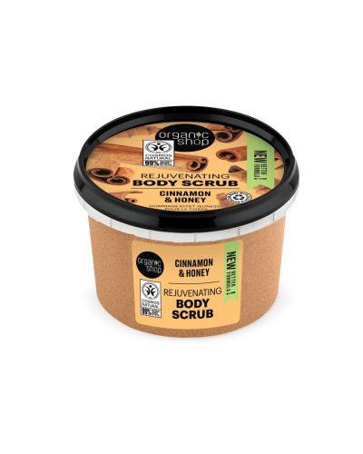 CINNAMON HONEY BODY SCRUB ORGANIC SHOP Esfoliazione naturale e nutrimento profondo con cannella, miele e zucchero Lo Scrub Corpo Cinnamon Honey di Organic Shop è il trattamento ideale per prendersi cura della pelle in modo dolce ed efficace.