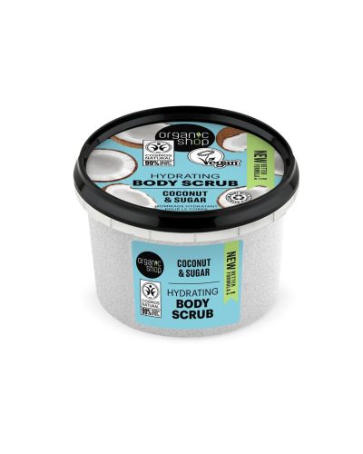 COCONUT & SUGAR BODY SCRUB ORGANIC SHOP Scrub corpo esfoliante e idratante con olio di cocco biologico e zucchero naturale Lo Scrub Corpo Coconut & Sugar di Organic Shop è un trattamento esfoliante e nutriente formulato per lasciare la pelle morbida, idratata e luminosa.