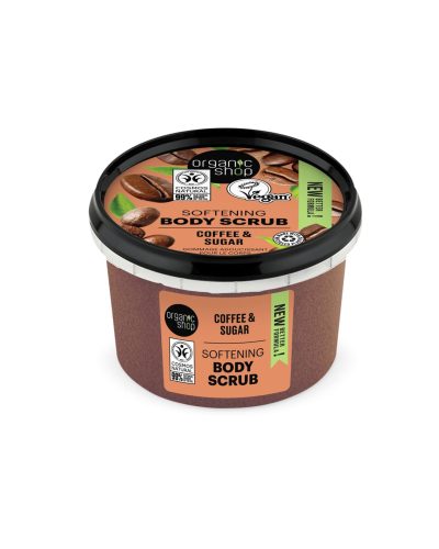 COFFEE & SUGAR BODY SCRUB ORGANIC SHOP Scrub corpo energizzante con olio di caffè biologico e zucchero naturale Lo Scrub Corpo Coffee & Sugar di Organic Shop è il trattamento ideale per una pelle più liscia, tonica e luminosa.