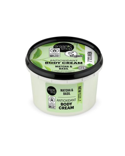 MATCHA & BASIL BODY CREAM ORGANIC SHOP Crema corpo antiossidante con estratti bio di Matcha e Basilico Ritrova l’equilibrio naturale della tua pelle con la Matcha & Basil Body Cream di Organic Shop.