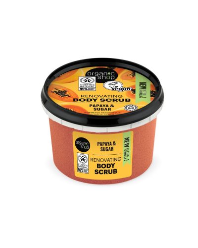 PAPAYA & SUGAR BODY SCRUB ORGANIC SHOP Scrub corpo esfoliante con Papaya bio e Zucchero naturale Dona alla tua pelle un momento di freschezza tropicale con il Papaya & Sugar Body Scrub di Organic Shop.