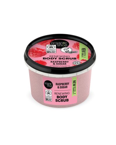 RASPBERRY & SUGAR BODY SCRUB ORGANIC SHOP Scrub corpo esfoliante con Lampone bio e Zucchero naturale Regala alla tua pelle una coccola fruttata con il Raspberry & Sugar Body Scrub di Organic Shop.