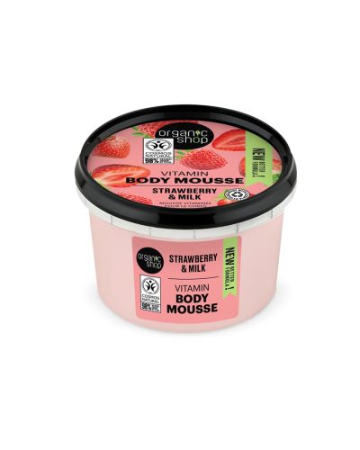 STRAWBERRY & MILK BODY MOUSSE ORGANIC SHOP Mousse corpo tonificante con Fragola bio e Proteine del Latte Coccola la tua pelle con la Strawberry & Milk Body Mousse di Organic Shop, una mousse corpo soffice e profumata, a base di estratto biologico di Fragole e proteine del Latte.