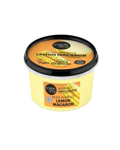 LEMON MACARON BODY SOUFFLE ORGANIC SHOP Body dessert modellante al profumo agrumato, per una pelle compatta e luminosa Il Lemon Macaron Body Soufflé di Organic Shop è una vera coccola per la pelle, ispirata alla golosità dei macaron francesi al limone.