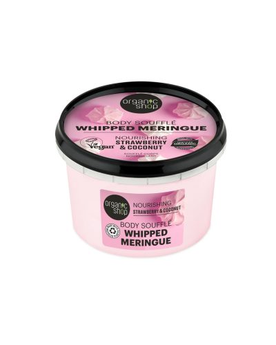 STRAWBERRY COCONUT MERINGUE BODY SOUFFLE ORGANIC SHOP Soufflé corpo nutriente dal profumo dolce e fruttato, per una pelle morbida e luminosa Il Body Soufflé Strawberry Coconut Meringue di Organic Shop è un vero trattamento di bellezza ispirato alla leggerezza delle meringhe e alla dolcezza della frutta.