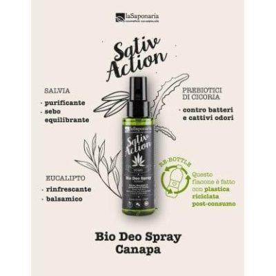 Biodeo Spray Canapa La Saponaria. Deodorante spray. Senza alcool, anti traspiranti o sali di alluminio