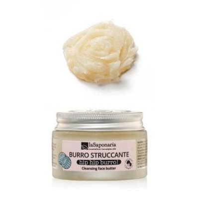 Hip Hip Burro La Saponaria: farà venire voglia di struccarsi anche agli animi più pigri: Hip Hip Burro è un burro struccante concentrato e uno struccante occhi bio. Soffice e profumato, si scioglie con il calore delle vostre dita ed è subito pronto per rimuovere anche il trucco più dark. Una coccola che idrata la vostra pelle mentre rimuove delicatamente ma efficacemente anche il make-up più folle, compreso quello waterproof. E' infatti un perfetto struccante occhi bio. Il burro di cocco e quello di karité rendono questo burro nutriente, emolliente ed elasticizzante, ideale per le pelli secche, sensibili e mature. L’olio di cocco rende la pelle morbida e levigata, proteggendola dagli agenti esterni. La Vitamina E grazie al suo potere ossidante, preserva la pelle dallo stress ossidativo dei radicali liberi.
