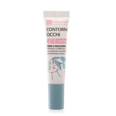 Contorno occhi Lift&Restore La Saponaria. Ricchissimo siero e maschera contorno occhi per pelli over 40. Lift&Restore è un siero contorno occhi certificato biologico dalla confortevole texture in gel. Grazie alla sua ricchissima formula con Proage Complex 12 è in grado di agire globalmente sul contorno occhi per uno sguardo fresco e liftato. Può essere utilizzato sia come siero che come maschera occhi in abbinamento ai Patch Occhi riutilizzabili EyeStar.