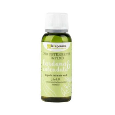 MINI SIZE DETERGENTE INTIMO LA SAPONARIA. Detergente intimo ideale da portare in viaggio. Deterge con dolcezza mantenendo l’equilibrio e le difese naturali delle parti più intime. Arricchito con estratto di Calendula (azione lenitiva), Acido Lattico (equilibrante), Succo d'Aloe (aiuta a prevenire le irritazioni) e Bardana (ricca di inulina, antibatterico naturale). Non contiene sostanze di origine petrolchimica, siliconi e profumi di sintesi. Rispetta il naturale equilibrio delle zone intime, il suo Ph è 4,5.