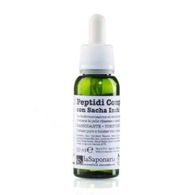 PEPTIDI + SACHA INCHI LA SAPONARIA. Attivo puro - Siero viso ad azione rassodante + tonificante + lift. Peptidi Complex con Sacha Inchi è un Attivo Puro ideale da usare come siero viso per rassodare e tonificare la pelle del viso e del décolleté. Considerati grandiosi alleati anti-age della pelle, i peptidi sono brevi sequenze di amminoacidi la cui principale caratteristica è quella di stimolare la produzione di collagene ed elastina, conferendo alla pelle tono ed elasticità.