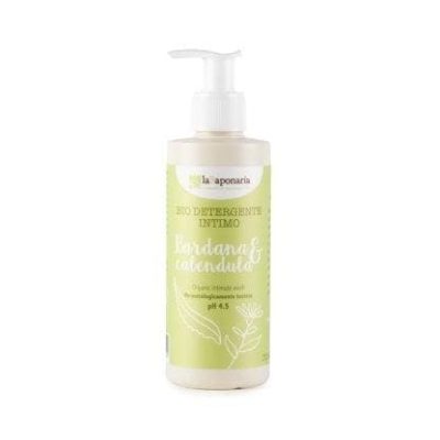 BIO DETERGENTE INTIMO BARDANA E CALENDULA LA SAPONARIA Detergente intimo delicato. Deterge con dolcezza mantenendo l’equilibrio e le difese naturali delle parti più intime. Arricchito con estratto di Calendula (azione lenitiva), Acido Lattico (equilibrante), Succo d'Aloe (aiuta a prevenire le irritazioni) e Bardana (ricca di inulina, antibatterico naturale). Non contiene sostanze di origine petrolchimica, siliconi e profumi di sintesi. Rispetta il naturale equilibrio delle zone intime, il suo Ph è 4,5. Dermatologicamente testato, adatto su pelli sensibili, anche per bambini.