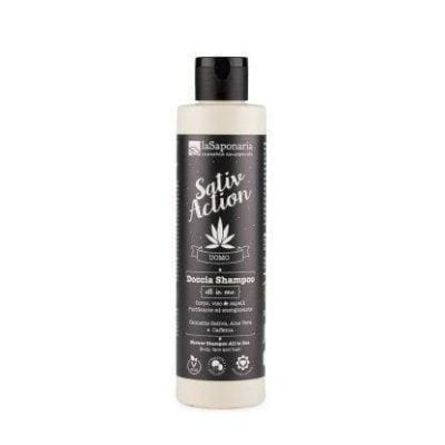DOCCIA SHAMPOO ALL IN ONE LA SAPONARIA Doccia Shampoo per corpo, viso e capelli ad azione energizzante. Un concentrato di natura in questa doccia shampoo All in One che racchiude un mix di ingredienti perfetti per la detersione di corpo, viso e capelli! Un prodotto completo a 360° che deterge, tonifica e idrata grazie ai suoi preziosi attivi come l’Aloe vera, nota per rinfrescare e idratare, la Caffeina per dare una sferzata di energia e la Cannabis sativa per un’azione calmante e lenitiva sulla pelle e nutriente sui capelli.