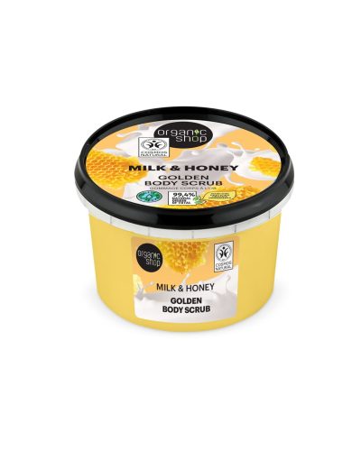 MILK & HONEY GOLDEN BODY SCRUB ORGANIC SHOP Scrub corpo rigenerante al Latte e Miele biologico Scopri i segreti di bellezza senza tempo con il Milk & Honey Golden Body Scrub di Organic Shop. Una carezza dorata per la pelle, arricchita con proteine del Latte idrolizzate e Miele biologico, per un'esperienza sensoriale dolce e avvolgente.
