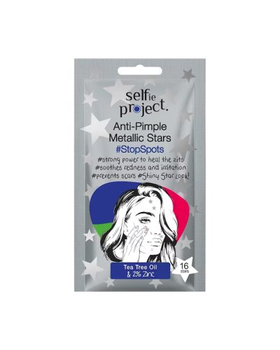 ANTI-PIMPLE METALLIC STARS SELFIE PROJECT Dì addio alle imperfezioni con le Stelle Anti-Brufolo Metallizzate di Selfie Project, i cerotti viso specifici per trattare i brufoli in modo mirato e accelerarne la guarigione. Divertenti nella forma, ma seriamente efficaci grazie a una formula dermatologicamente testata e attiva.
