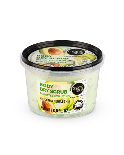 SCRUB CORPO A SECCO AVOCADO E SEMI DI CHIA ORGANIC SHOP Esfoliazione efficace, pelle nutrita e visibilmente più luminosa Un trattamento corpo completo che unisce la delicatezza dell’olio di avocado bio all’azione levigante dei semi di chia, per un’esfoliazione naturale che rispetta anche le pelli più sensibili.