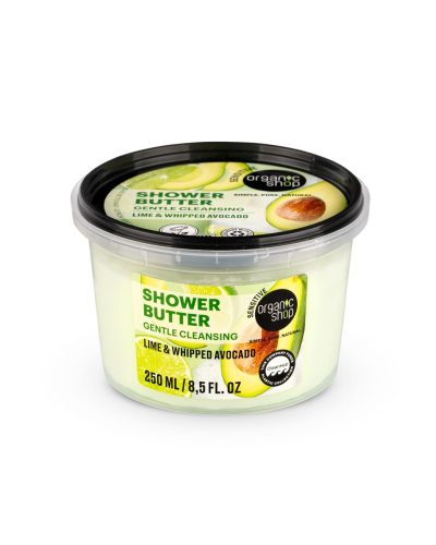 SHOWER BUTTER LIME E AVOCADO ORGANIC SHOP Burro Doccia cremoso e nutriente per una pelle morbida e fresca Scopri un nuovo modo di detergere la pelle con questo burro doccia ricco e vellutato a base di olio di avocado biologico e lime. La sua texture cremosa si trasforma in una morbida schiuma a contatto con l’acqua, detergendo con delicatezza senza compromettere l’equilibrio idrolipidico della pelle.