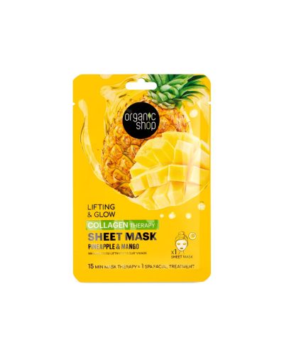 COLLAGEN THERAPY SHEET MASK PINAPPLE MANGO ORGANIC SHOP Maschera viso in tessuto effetto lifting e glow mango e ananas 1 maschera monouso Vuoi una pelle più tonica, luminosa e visibilmente distesa in pochi minuti? La Collagen Therapy Sheet Mask con ananas e mango biologici è il trattamento ideale per una pelle radiosa e liftata, perfetta da usare prima di un evento o come coccola settimanale.