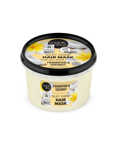 MASCHERA CAPELLI FRANGIPANI E COCCO ORGANIC SHOP Maschera capelli illuminante per tutti i tipi di capelli Regala nuova vita ai tuoi capelli con la maschera Silky Shine Frangipani & Cocco, ideale per nutrire, idratare e illuminare la chioma. La sua texture cremosa penetra nella fibra capillare, donando morbidezza immediata e un effetto brillantezza che dura nel tempo.