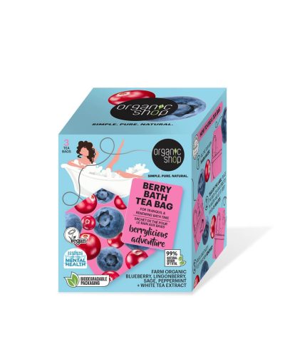 BERRY BATH TEA BAG ORGANIC SHOP Infuso da Bagno alle bacche Concediti un rituale di benessere naturale con il Berry Bath Tea Bag di Organic Shop, l’infuso da bagno ideale per rigenerare corpo e mente. Una miscela aromatica e rilassante a base di mirtillo e lingonberry biologici, piante note per le loro proprietà antiossidanti, tonificanti e riequilibranti.