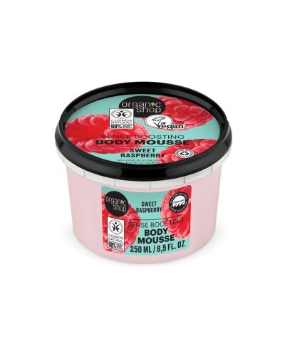 SENSE BOOSTING BODY MOUSSE SWEET RASPBERRY ORGANIC SHOP Mousse corpo tonificante e vellutata al lampone biologico Regala alla tua pelle un trattamento sensoriale con la Body Mousse al Lampone di Organic Shop: una formula leggera e ariosa, arricchita con estratto, olio e foglie di lampone biologico, per tonificare, rivitalizzare e ammorbidire la pelle, donandole un finish setoso e una profumazione fruttata irresistibile.