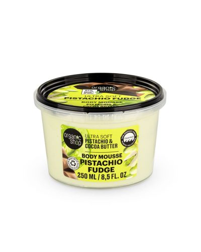 ULTRA SOFT PISTACHIO FUDGE BODY MOUSSE PISTACHIO & COCOA BUTTER ORGANIC SHOP Mousse corpo ultra soft al pistacchio e burro di cacao Concediti una coccola golosa con la mousse corpo ultra soft Pistachio Fudge, formulata con olio di pistacchio biologico e burro di cacao bio. La sua texture soffice e vellutata si fonde sulla pelle, lasciandola morbida, nutrita e delicatamente profumata da una dolce fragranza di pistacchio e cioccolato.