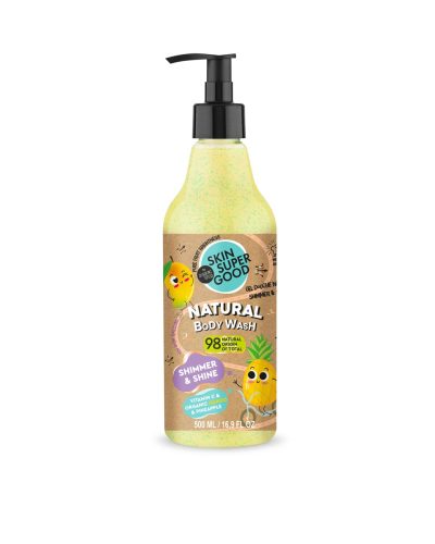 BODY WASH SHIMMER & SHINE SKIN SUPER  GOOD Bagnodoccia illuminante con mango bio, ananas bio e vitamina C Trasforma la tua routine quotidiana con il Body Wash Shimmer & Shine, il bagnodoccia che dona alla pelle una luminosità naturale e una piacevole profumazione fruttata. Grazie alla vitamina C, all’estratto biologico di mango e all’ananas bio, aiuta a illuminare, levigare e uniformare l’incarnato, lasciando la pelle radiosa e profumata.